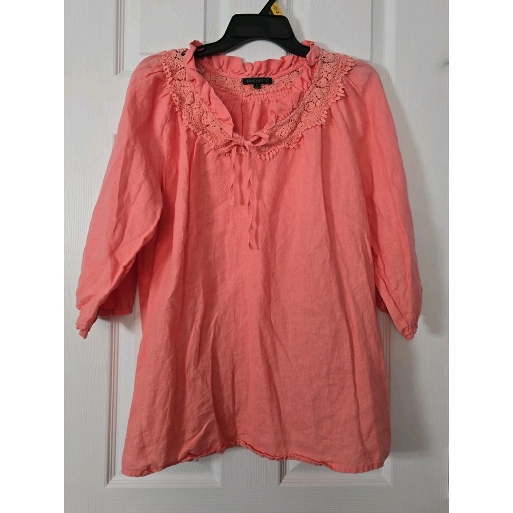 For Cynthia Womans 3/4 Blouse Size‎ Medium Peach 100% Linens